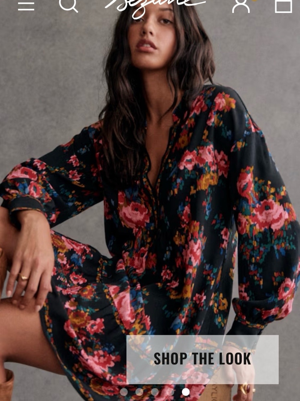 Sézane Black Bohemia Mini Dress with Pink Floral Print M - Picture 3 of 9